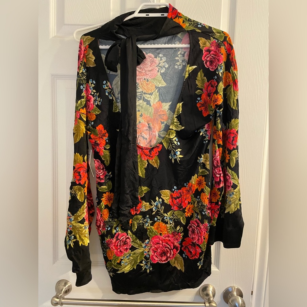 Free People NWT 2am Floral Open Back Tunic Mini Dress - Picture 4 of 4